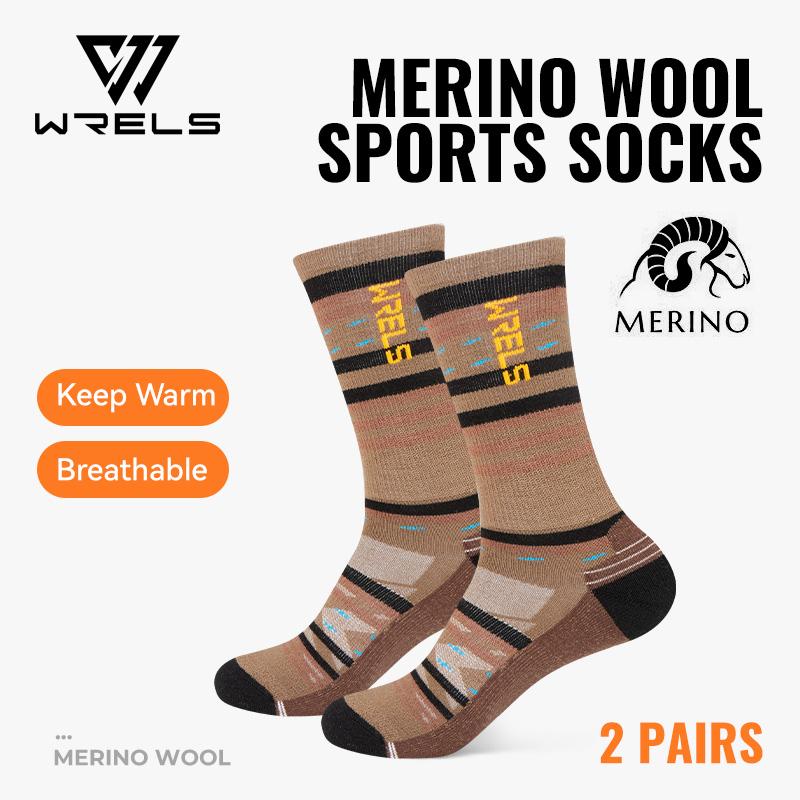 WRELS 1/2/3pairs Merino Wool Socks Moisture Wicking Warm Thermal Hiking Socks Breathable Cushion Hiking Running Compression Sock