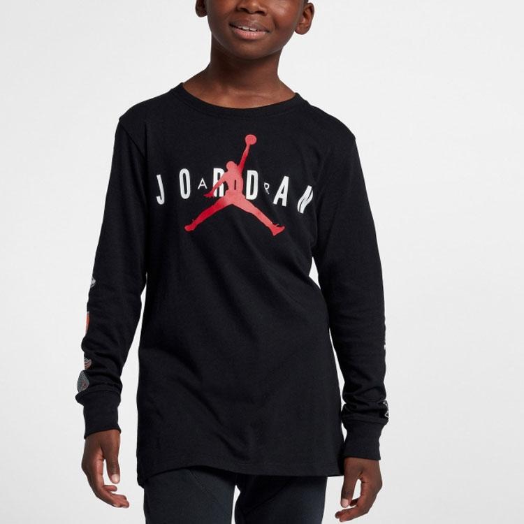 Jordan Logo Printed Crew Neck Long Sleeve Retro T-Shirt Kids Tops Black HA5421-023