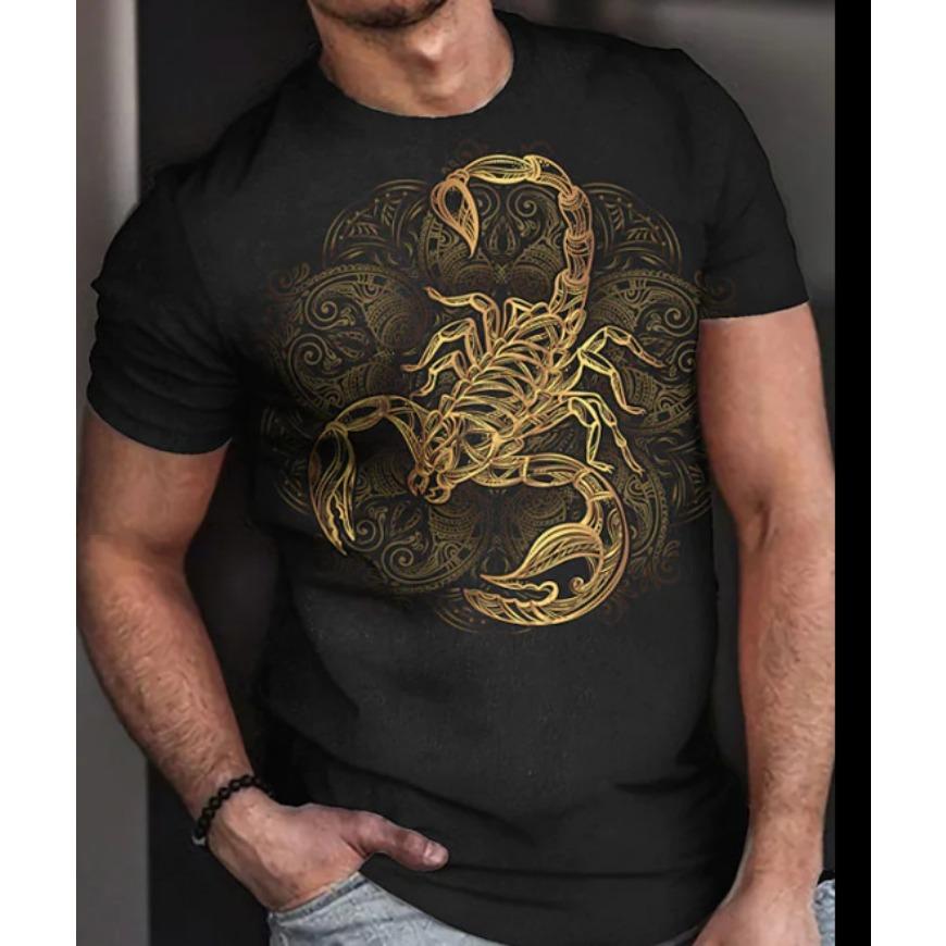 Men's T-shirt with 3D Printing for Summer, Fashionable and Casual Round Neck Short Sleeved T-shirt for Men