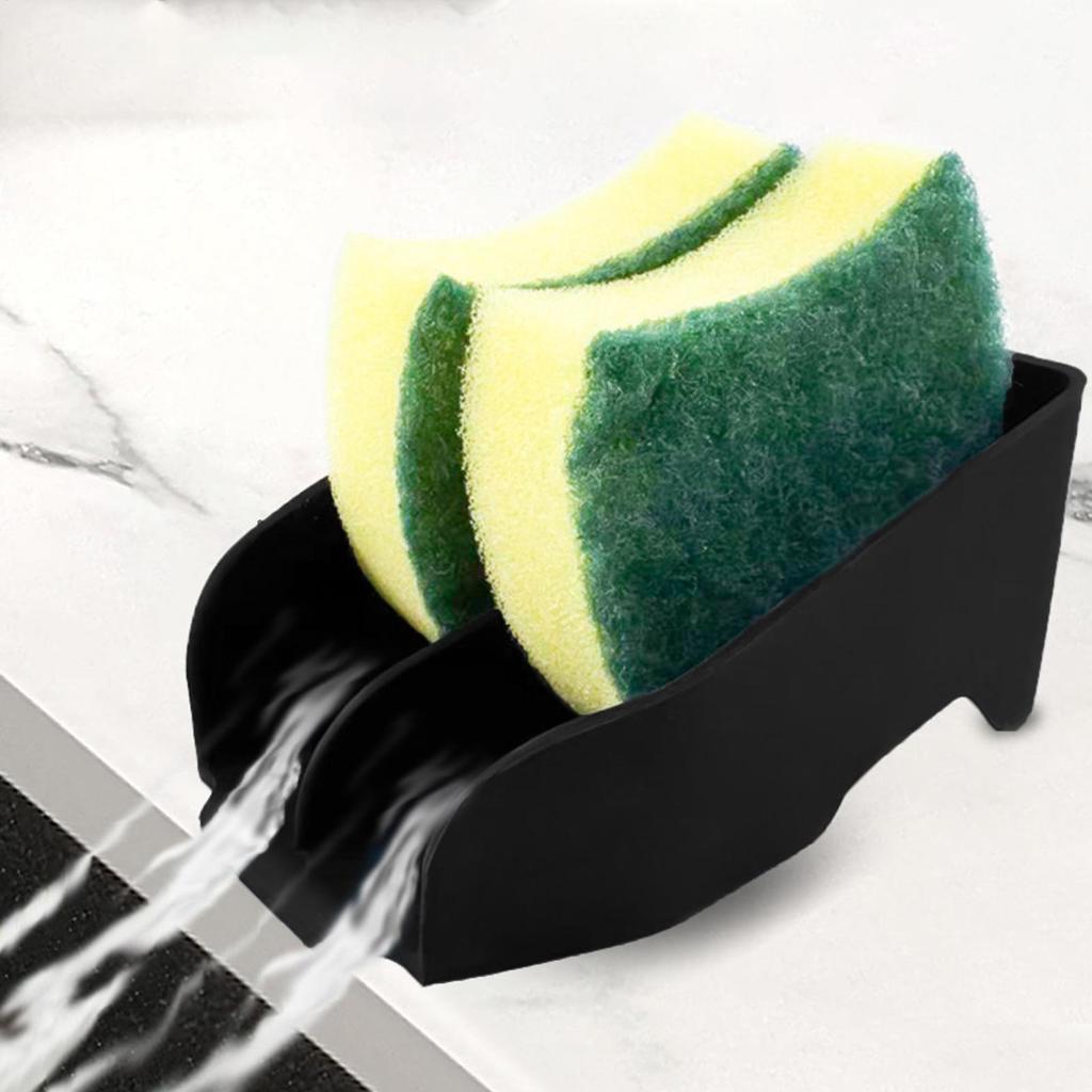 Dish Sponge Holder Silicone Smile Face Sponge Rack Silicone Sponge Drain With Drain Spout For Kitchen Home Counter Bathroom