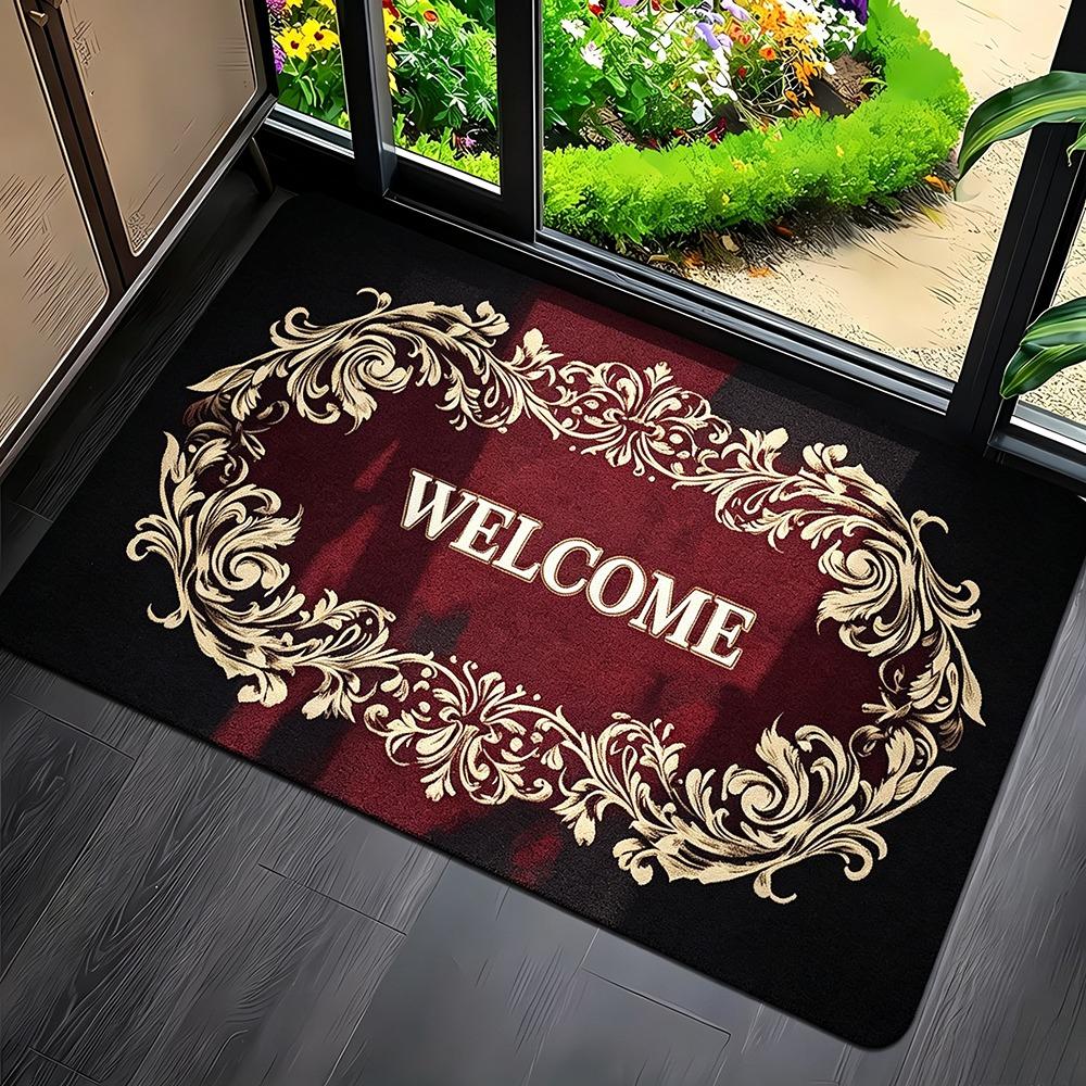 Vintage Welcome Floral Decorative Doormat Entryway Living Room Bedroom Floor Mat Home Decor Multi Color Baroque Stylish Design