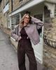 European & American Women's Fashion Casual Pleated Zipper Wool Jacket