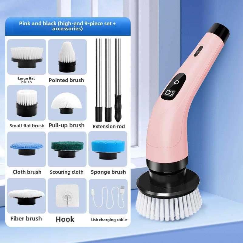 9-in-1 Electric Bathroom Cleaning Brush with Dual-Length Handles