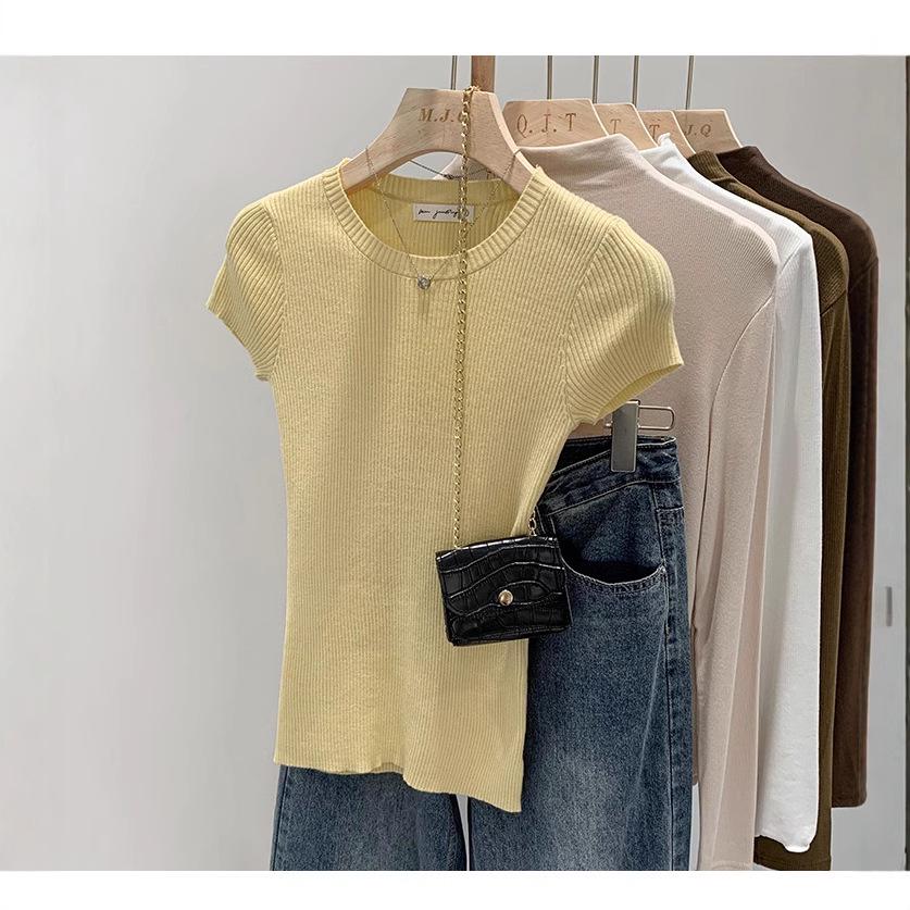 

Women s Round Neck Slim Fit Short Sleeve Top - Spring 2025 Collection L Premium вершковий/абрикосовий