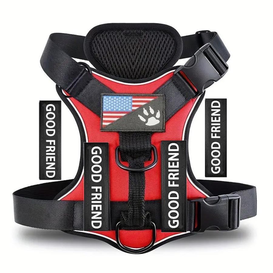 Service Dog Harness, Reflective Dog Vest Harness with 5 PCS Patches, Adjustable Soft Oxford Pet Harness, Inner Layer Mesh, Easy (Red,XS(old))