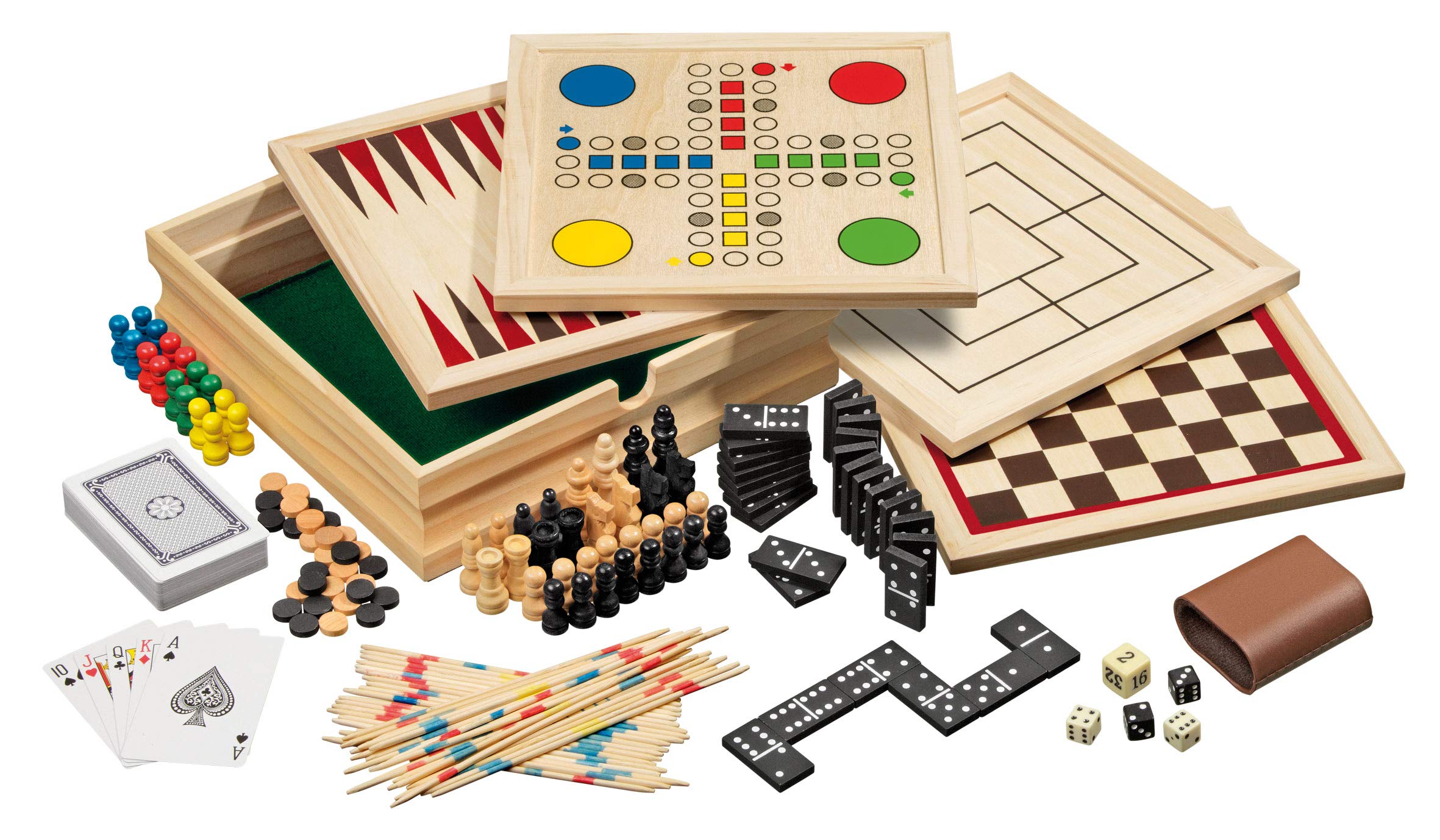 

Philos Wooden Game Compendium Games Set 23 см Девять игральных карт для детей и взрослых - 8-в-1 - - Шахматы, Нарды, Шашки, Мужские