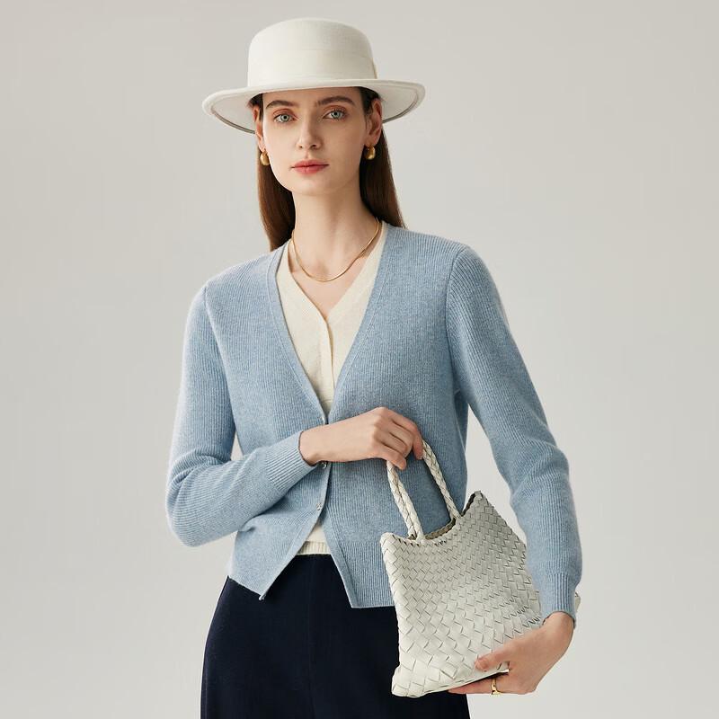 Zhaojun Women's 100% Cashmere V-Neck Faux Two-Piece Knit Sweater