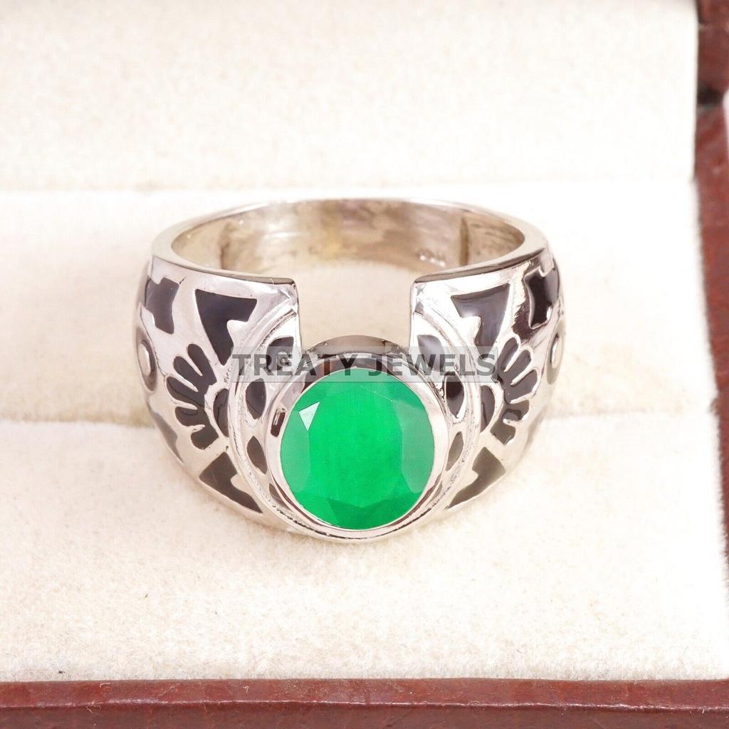 Emerald Oval Cut Gemstone With 925 Sterling Silver Ring For Men's #B30 JL375671279540