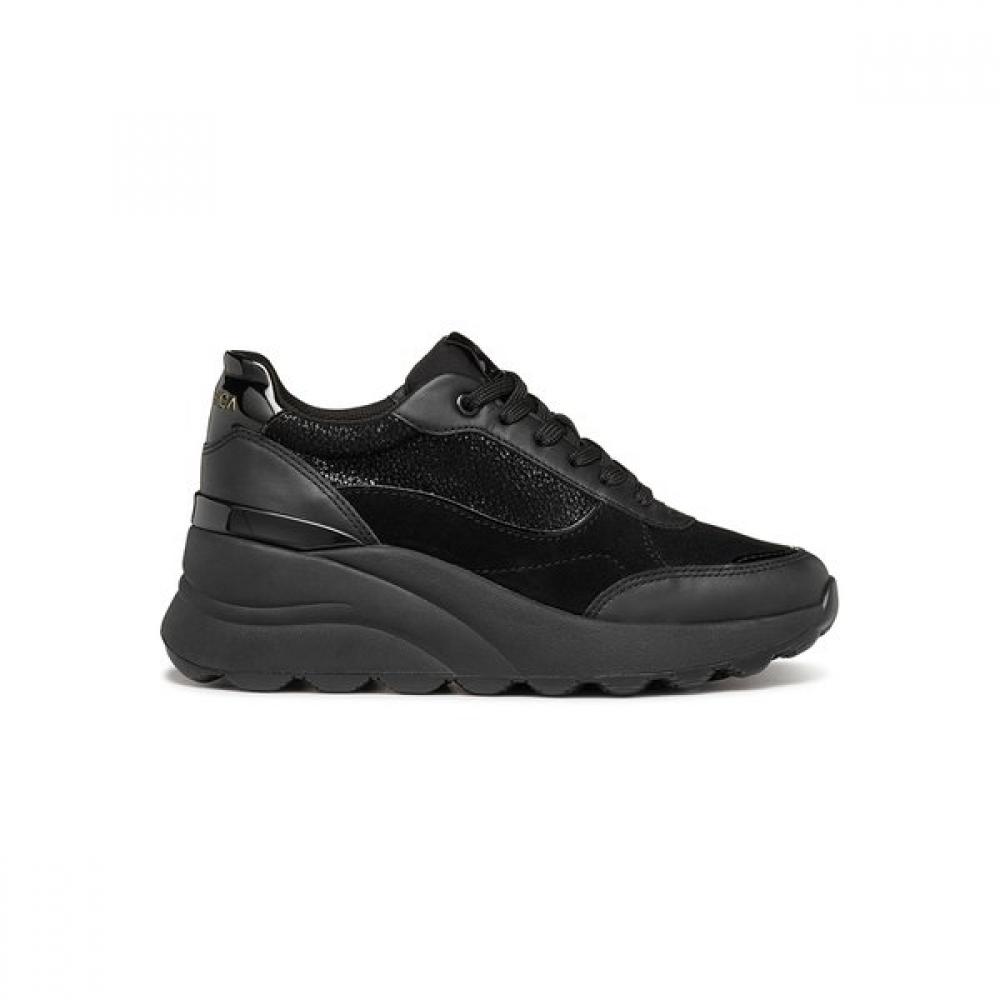 Geox Women Comfort Wedge Sneakers Ec13 Black 8gxwaa5f1s 38(245)