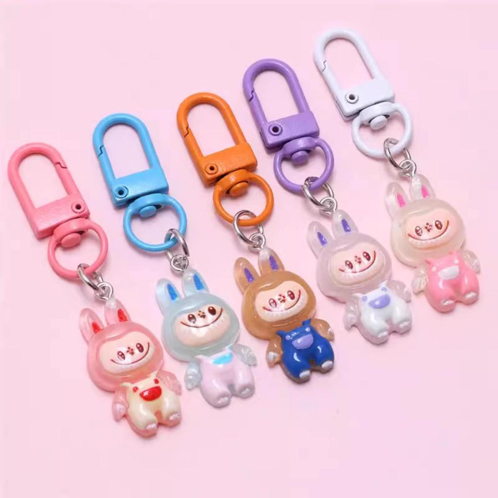 Glow-in-the-Dark Labubu Cartoon Keychain - Cute Bag Charm & Colorful Student Card Accessory