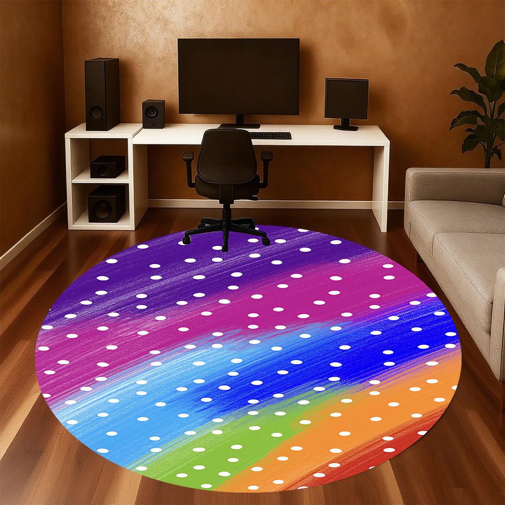 1pc Polka Dots Rainbow Round Chair mat Area Rug - Non-Slip, Floor Mat for Office, Bedroom, and Indoor Decor -1002165