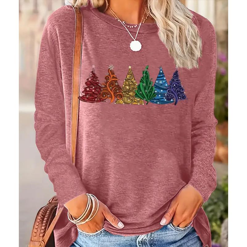 2025 Høst & Vinter Dame Ny Casual Rund Hals Langermet Topp 3D Julemønster