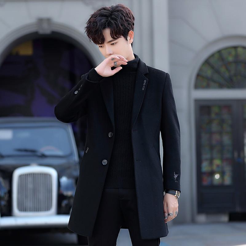 Men's Mid-Length Korean Style Woolen Coat with Velvet Lining - Winter Windbreaker, British Style Jacket for Youth