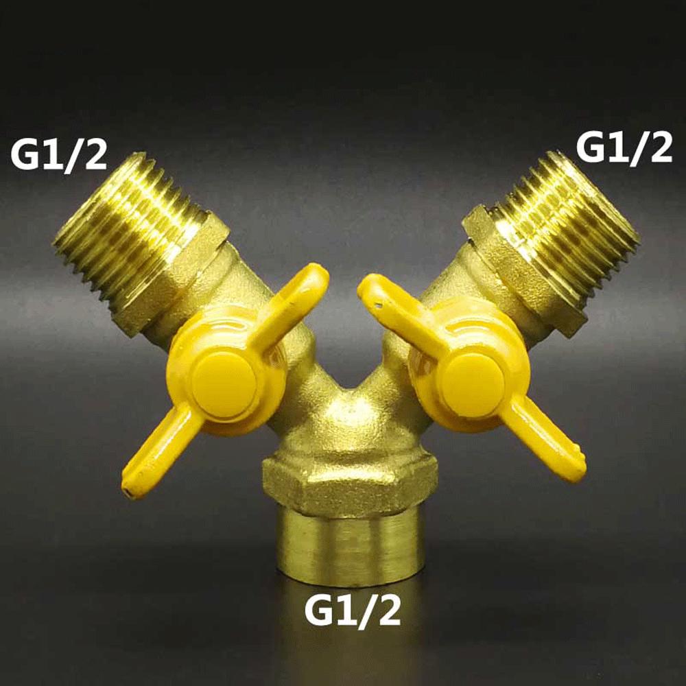 Hose Brab DN15 1/2" BSPP Female To Male Straight Y-type Splitter Brass Ball Valve Air Fuel Gas with Yellow Butterfly Handle