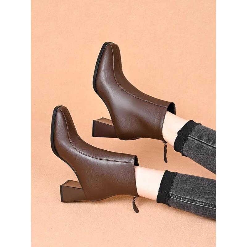 

Fleece short boots women s new winter thick heel warm heightening boots small women s shoes square head thin versatile short boots 35 коричневый