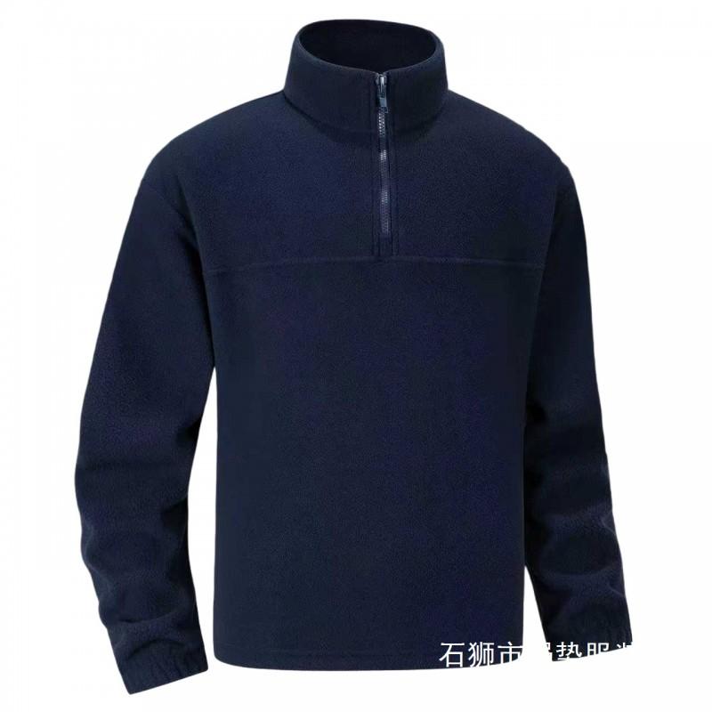 Mens Fleece Pullover Jacket Stand Collar Half-Zip Casual Outerwear Solid Color Lightweight Fall