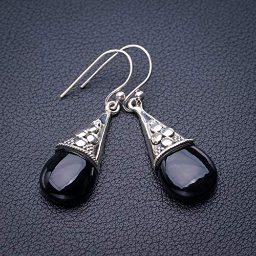 StarGems® Natural Black Onyx Handmade 925 Sterling Silver Earrings 1.5" E1853