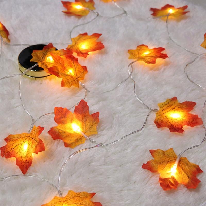 

2M Halloween LED Lights String,Artificial Maple Leaf Lantern Garland,Halloween Christmas Thanksgiving Day Home Decorations 2 meter 10 light