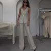 Women's Fashion Casual Solid Color Print Sleeveless V Neck Pants Suits
