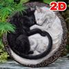Metal Cat Yin Yang Wall Art Round Aluminum Sign Decorative Home Sculpture