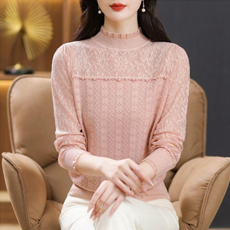 Women s Elegant Plus Size Lace Knit Top - AutumnWinter 2025 Fashion S 80-95 lbs 2200₽