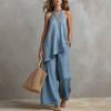 European Style Women Clothing Casual Round Neck Tank Set