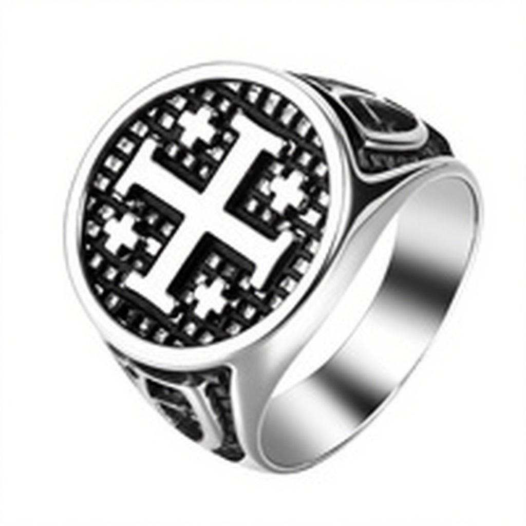 

Vintage Stainless Steel Men s T Cross Ring Classic Jerusalem Cross Design 13
