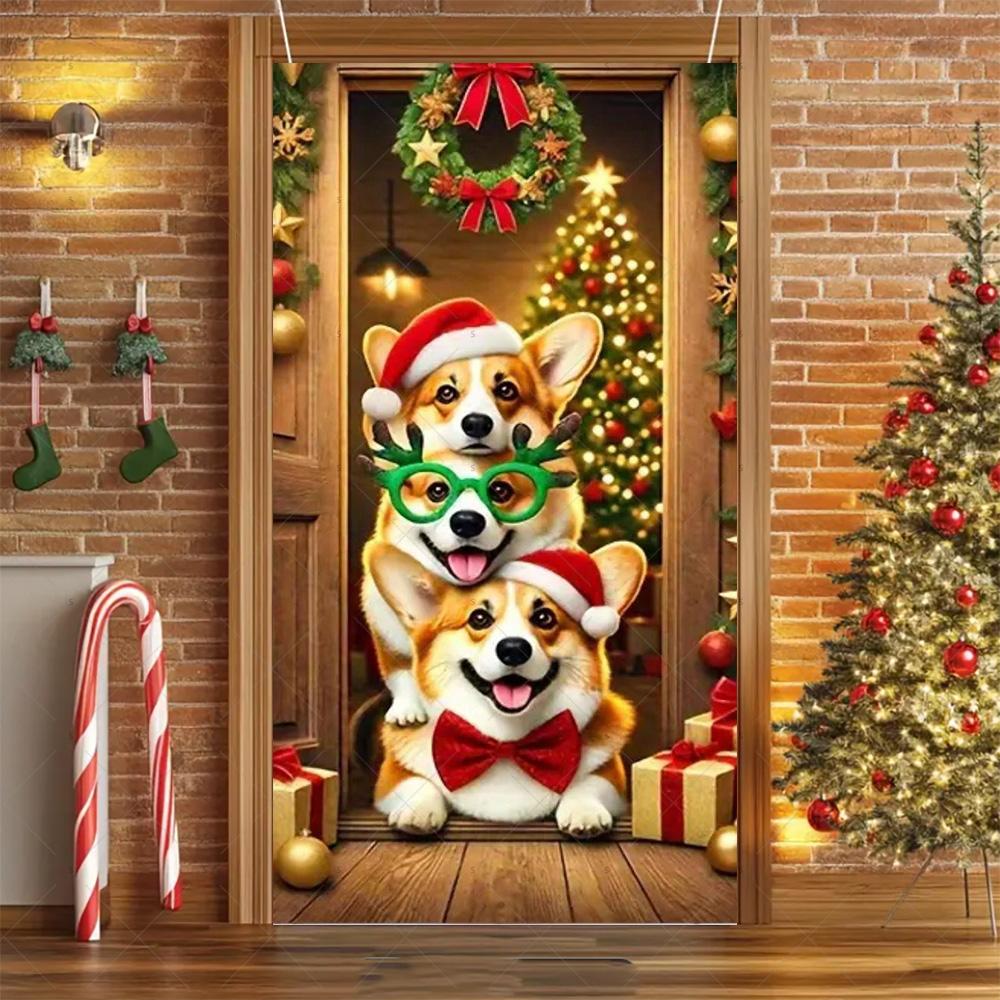 Cartoon Pet New Year Christmas Party Decorations Cat Dog Theme Door Covers Background Supplies Xmas Tree Photography Backdrop