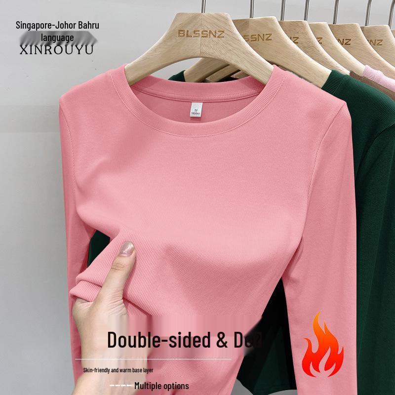 Maglia Termica da Donna a Coste in Pile, Manica Lunga, Girocollo, Caldo Strato Base per Autunno e Inverno