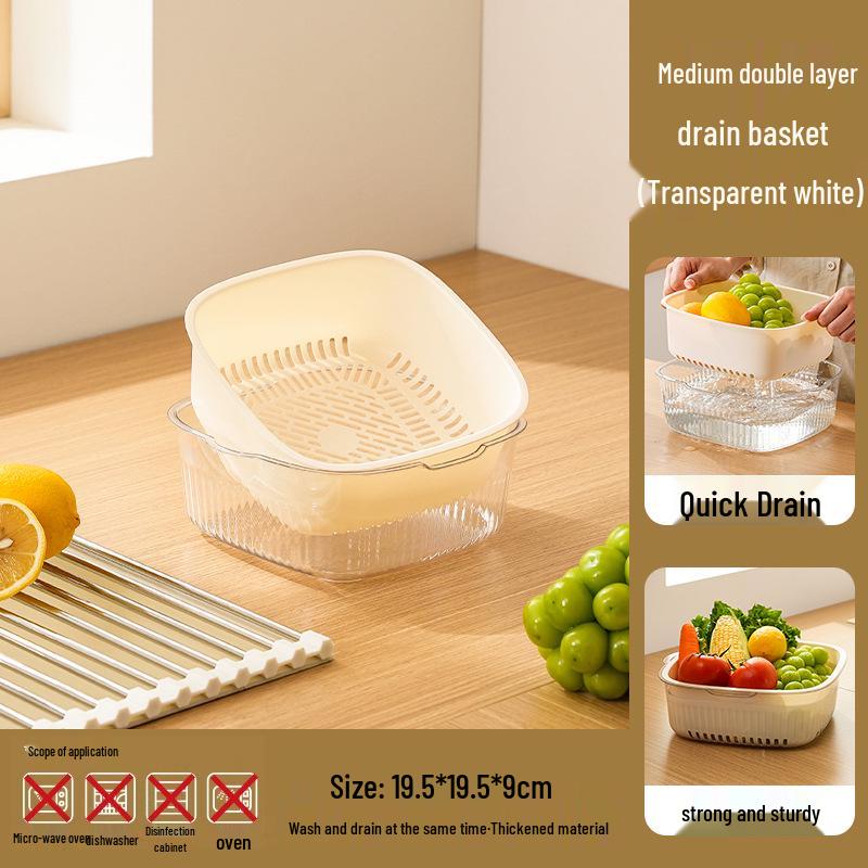 Doppelschichtiger Gemüse- und Obstwaschkorb: Kunststoff Küchenablaufbecken & Spülen Sieb.
