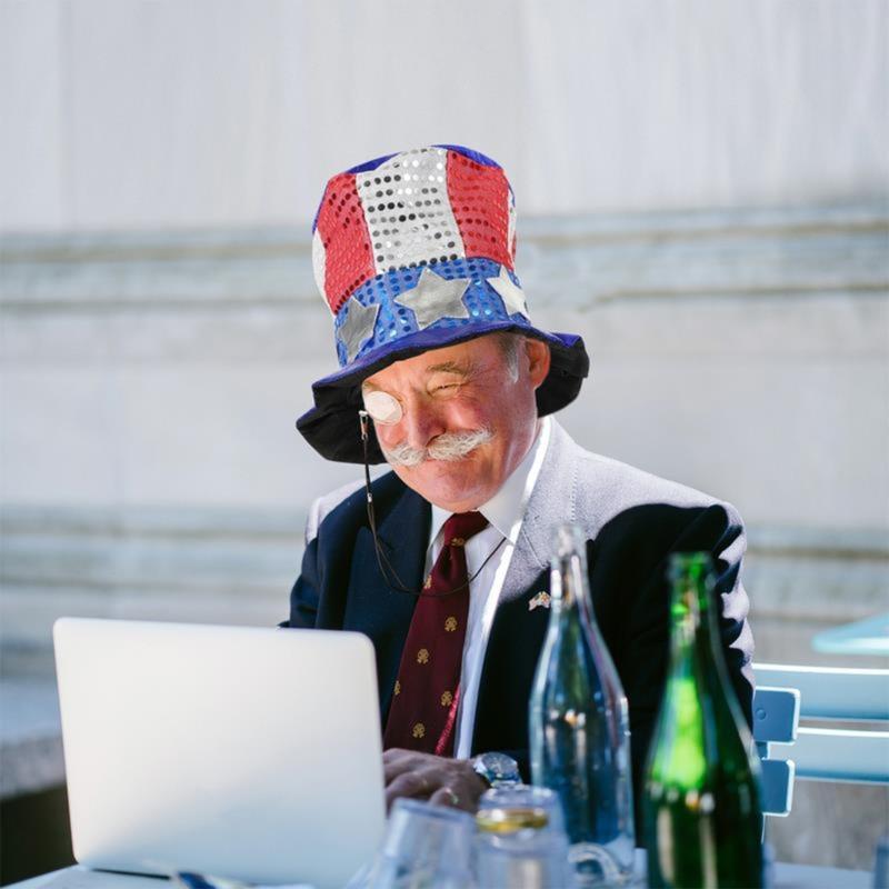 US Liberty July 4th Costume Fun Top Hat for Men Women Unisex Stovepipe Hat with Sequins Adults