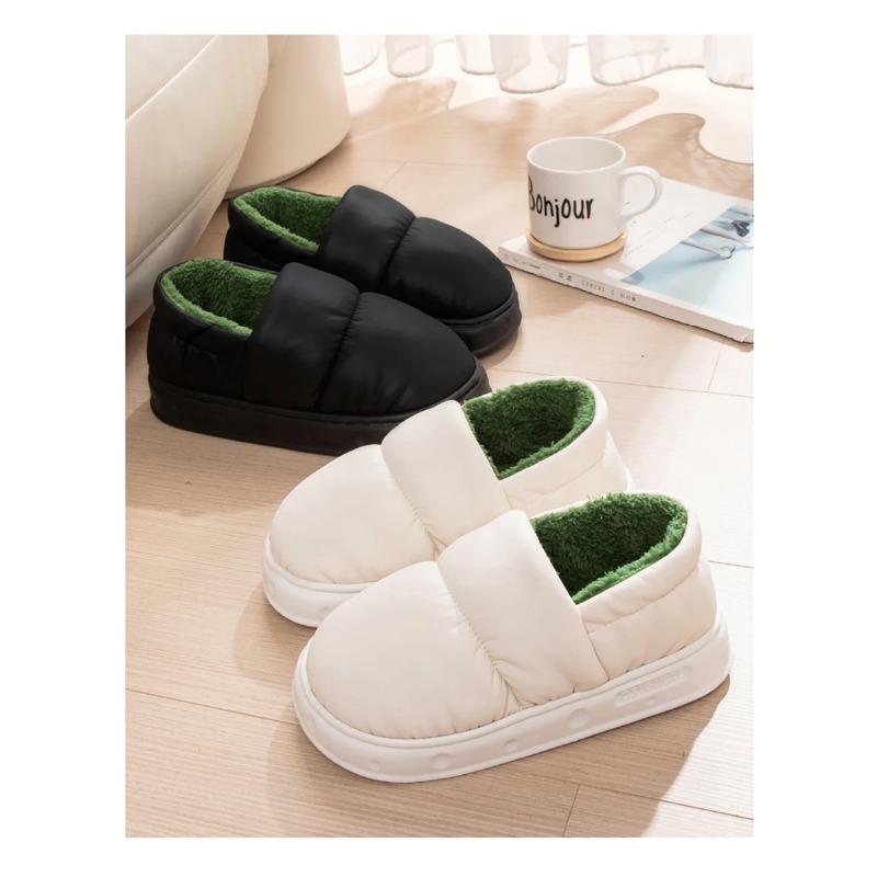 Feslishoet Men Winter Cotton Slippers Waterproof Anti Slip Thick Bottom Shoes Couple Home Use Plush Cotton Slippers Women