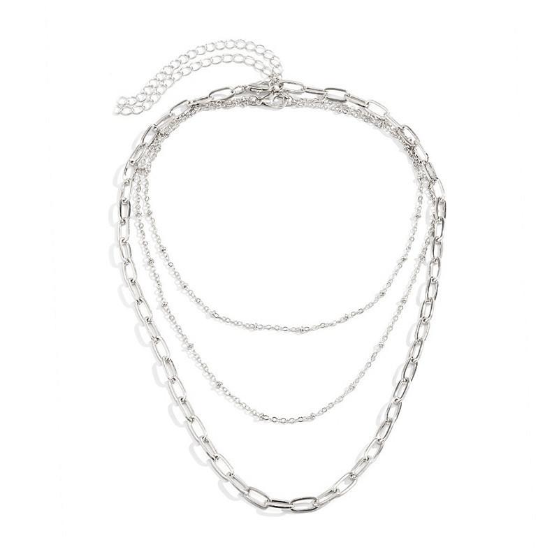 Fashion copper beads geometric metal versatile accessories women, multi-layer simple thin chain personalized necklace