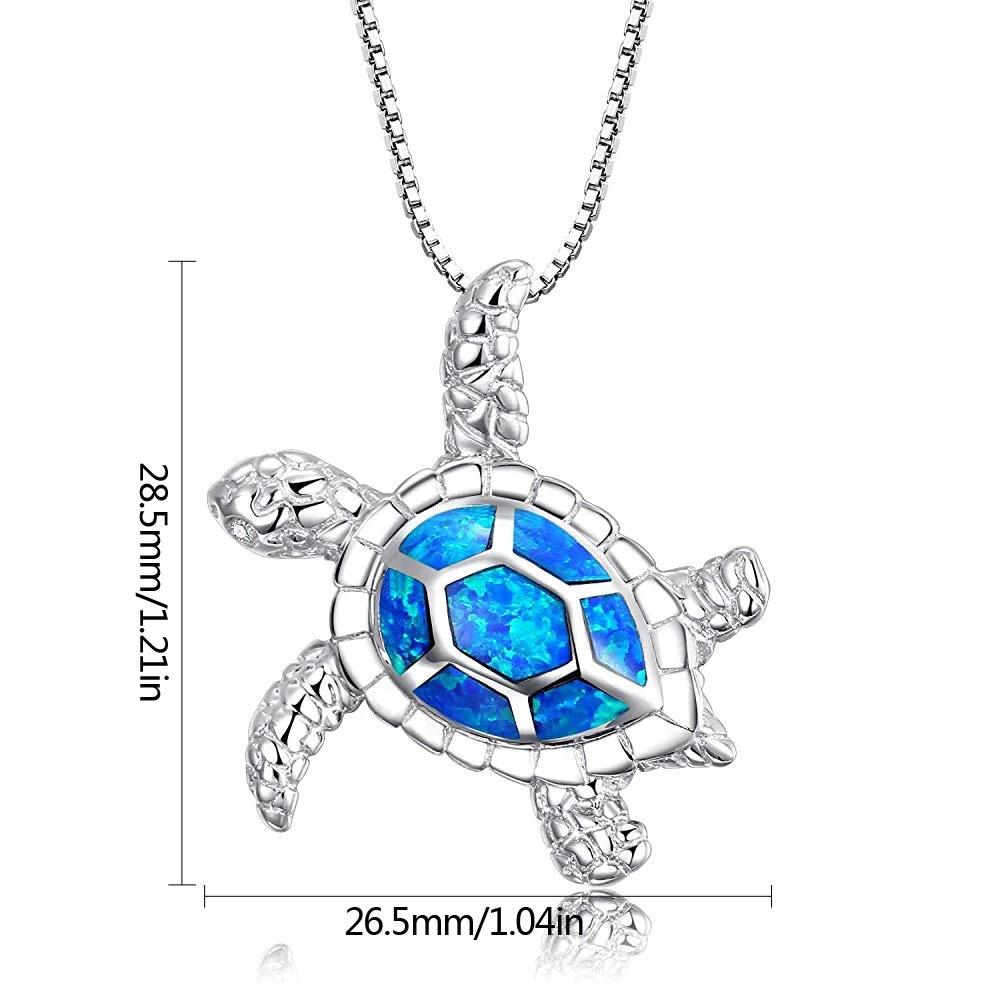 Aobao Fashion Jewelry New Style Blue Opal Turtle Necklace, Turtle Pendant Sweater Chain, Opal Necklace