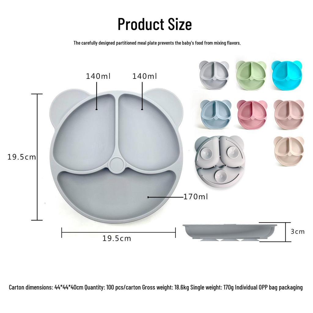 Silicone Cartoon Bear Baby Plate & Bowl Set with Integrated Suction Cup - Children's Tableware & Utensils