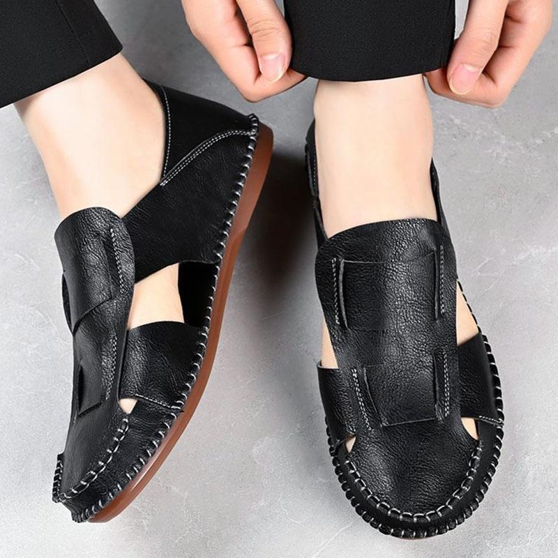 

Summer Designer New Men s Gladiators Black White Silp On Pu Leather Casual Shoes Male Breathable Beach Sandals Outdoor Slippers 38 чорний