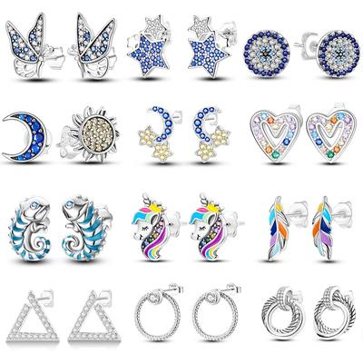 Klasik Lüks Unicorn Küpeler Emaye Gümüş Renkli Çivi Küpeler Kadınlar İçin Kadın Moda Takıları Kız İçin Mücevher Hediyesi