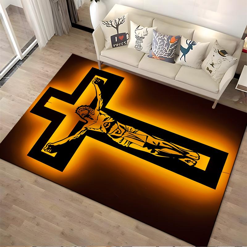 Crucifixion glowing design rug Non-slip rug suitable for living room and bedroom sofas.