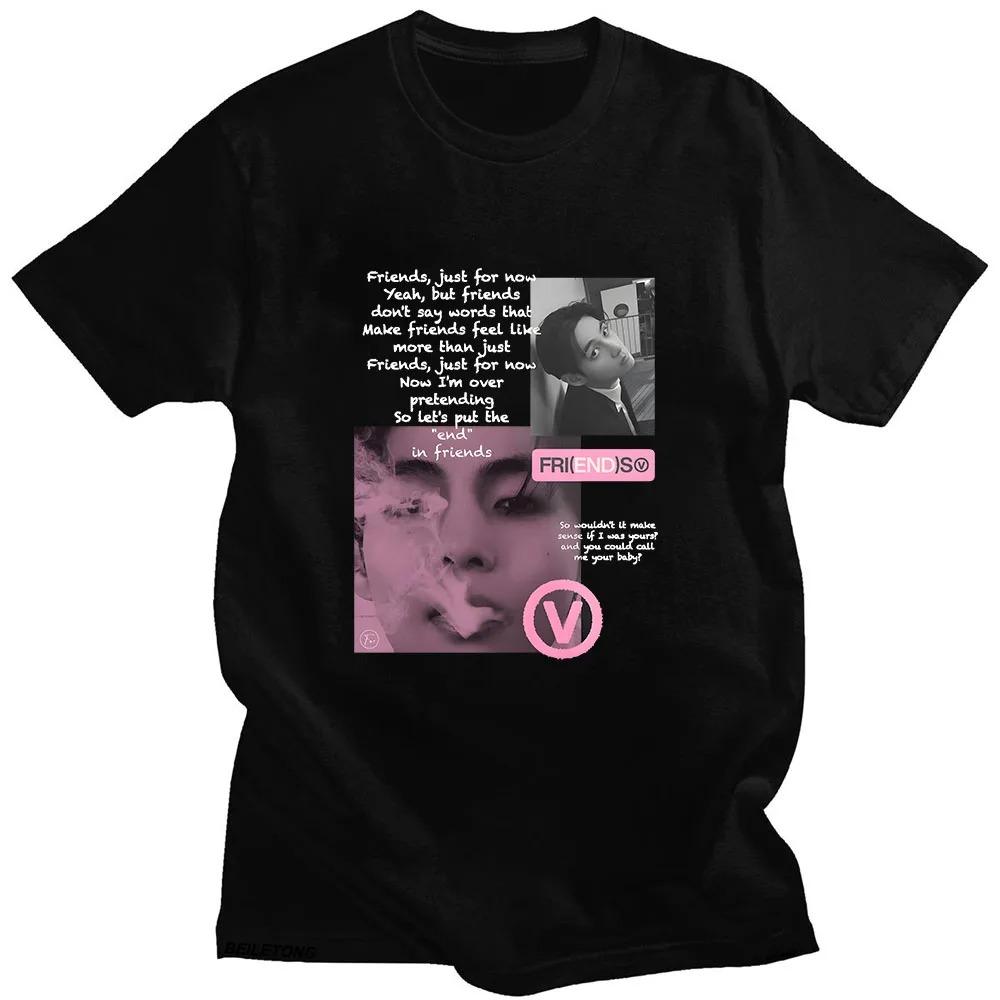 Kpop Kim Taehyung V "Friends" Lyrics Collage Graphic Print Casual Short Sleeve K-Pop Fan Merch Streetwear T-Shirt
