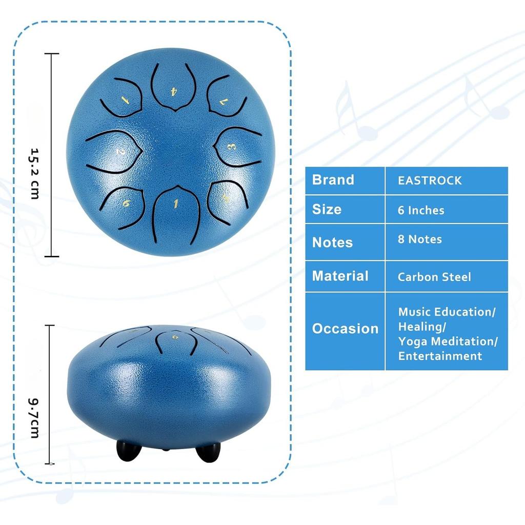 Stahlzungentrommel, 8 Töne, 6 Zoll, Chakra-Tanktrommel, Stahlpercussion, gepolsterte Reisetasche und Schlägel