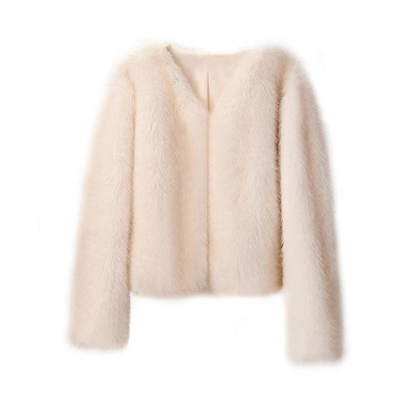 Fall and Winter Coat Short Women's Casual Fashion Street Style Imitation Fox Fur Fur Women's Fur Round Neck Tops Coat