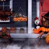 Pumpkin Shape Halloween Welcome Sign Wooden Pumpkin Porch Sign  Front Door Decor