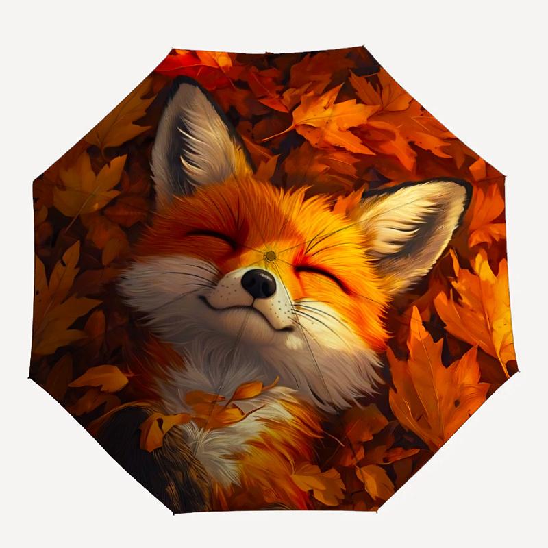 1pc Autumn Fox Automatic Umbrella - Automatic Opening And Closing, Sturdy Iron Frame, Portable Folding Design Yy251018185