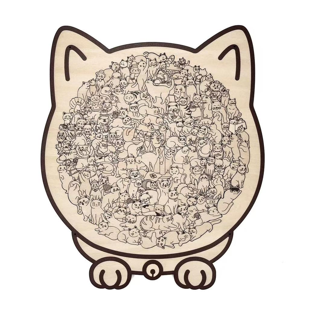 135pcs Cat-shaped Wooden Jigsaw Puzzle Unique Irregular Puzzle Pieces Game Birthday Xmas Gifts for Cat Lovers Home Decorations