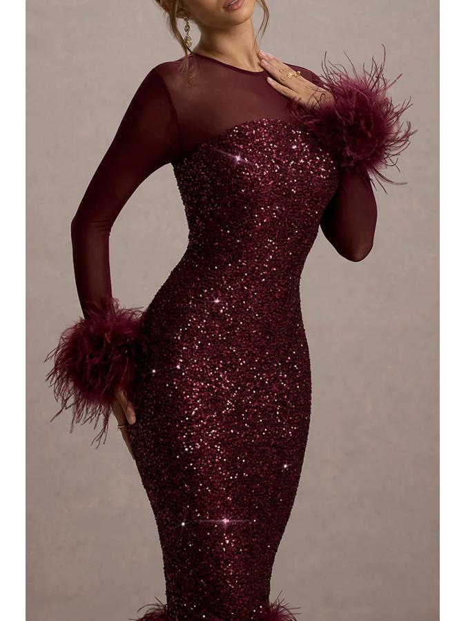 Dámské evropské a americké flitrové bodycon párty šaty - Večerní šaty s dlouhým rukávem Móda 8103