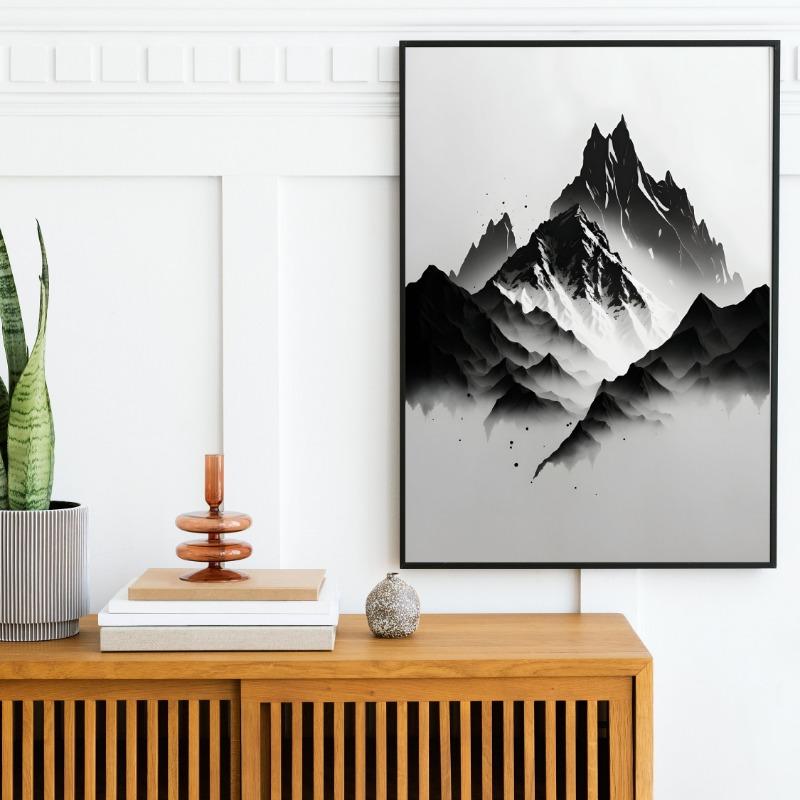 Minimalistisches Schwarz-Weiß Berg Baum Krähe Landschaft Poster Druck Leinwand Gemälde Abstrakt Wandkunst Wohnzimmer Heimdekor