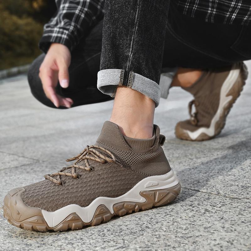 2025 fashion men's casual shoes flying woven shoes outdoor romantic line men's shoes breathable socks mouth hiking shoes