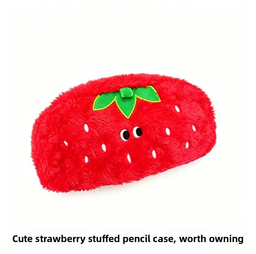 Strawberry Velvet Soft Square Pencil Case Cute Cartoon Design Student Reward Stationery Storage Pouchdirect Manufacturer