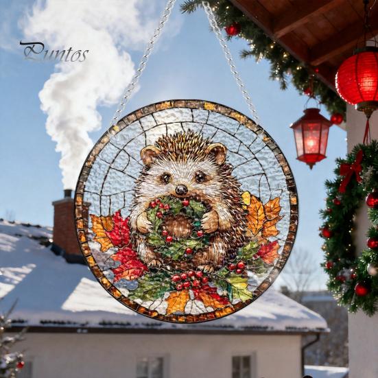 Leichtes Dekoratives Kunstobjekt Acryl-Fensteraufhänger im Buntglas-Stil, Lebensbaum & Winterwald Bunter Hängeornament Runder Sonnensammler