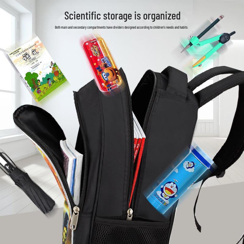 Cross-border Classic Mountains & Seas Stick Figure Kids' Backpack for Grades 1-6 - Load-Reducing Double Shoulder Bag for Boys